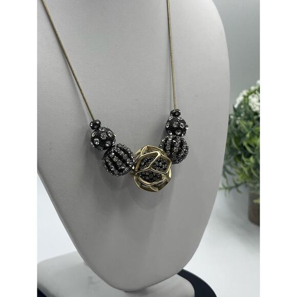 CHICO'S Julia Silver Gold Tone Rhinestone Adorned Fireballs Black Ball Necklace - Picture 5 of 13